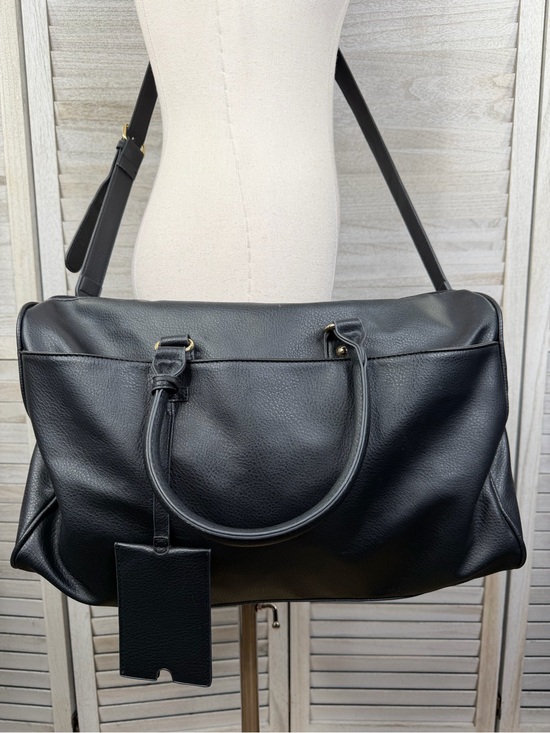 Justfab Handbags - JUSTFAB Black Vegan Leather Weekender Travel Overnight Duffle Bag